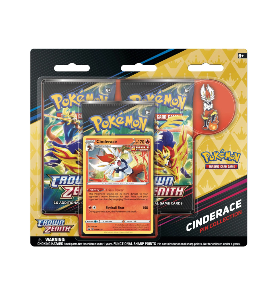Karetní hra Pokémon TCG: Crown Zenith - Pin Collection 3 Booster Pack Blister(Cinderace)