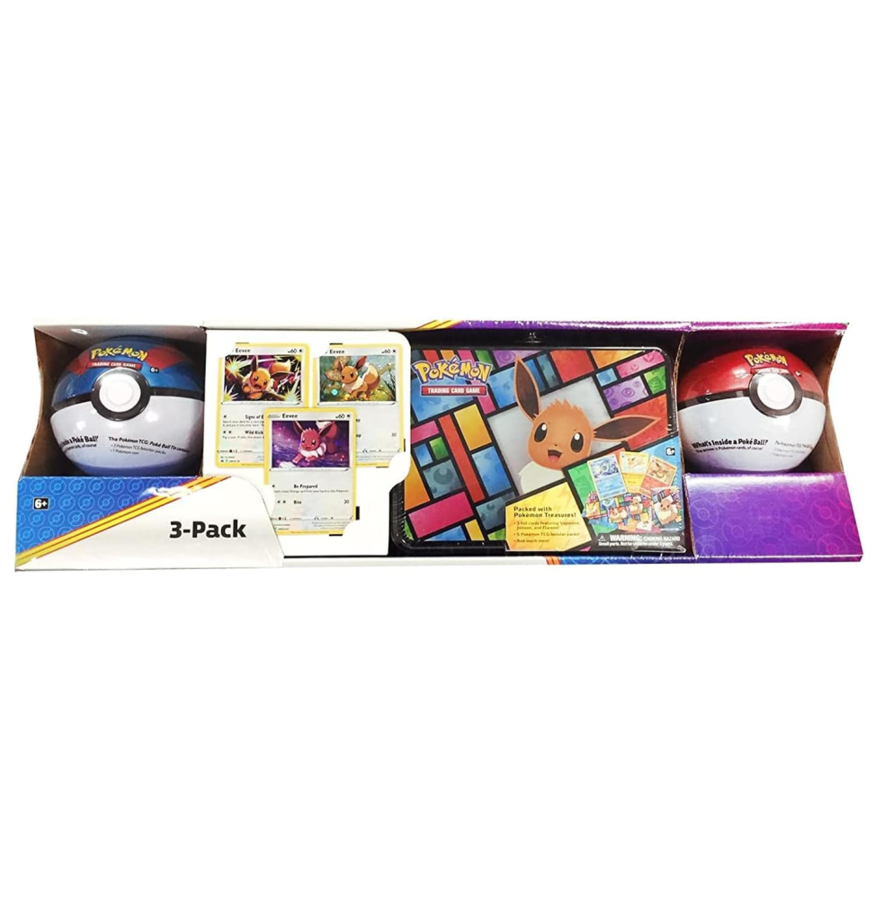 Karetní hra Pokémon TCG: Pokémon 3 Pack Pokemon Cards Collectors Chest & 2 PokeBalls Tins & Eevee Promo